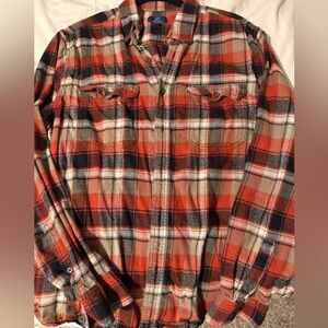 George Men’s Red Black and Orange flannel button down size L